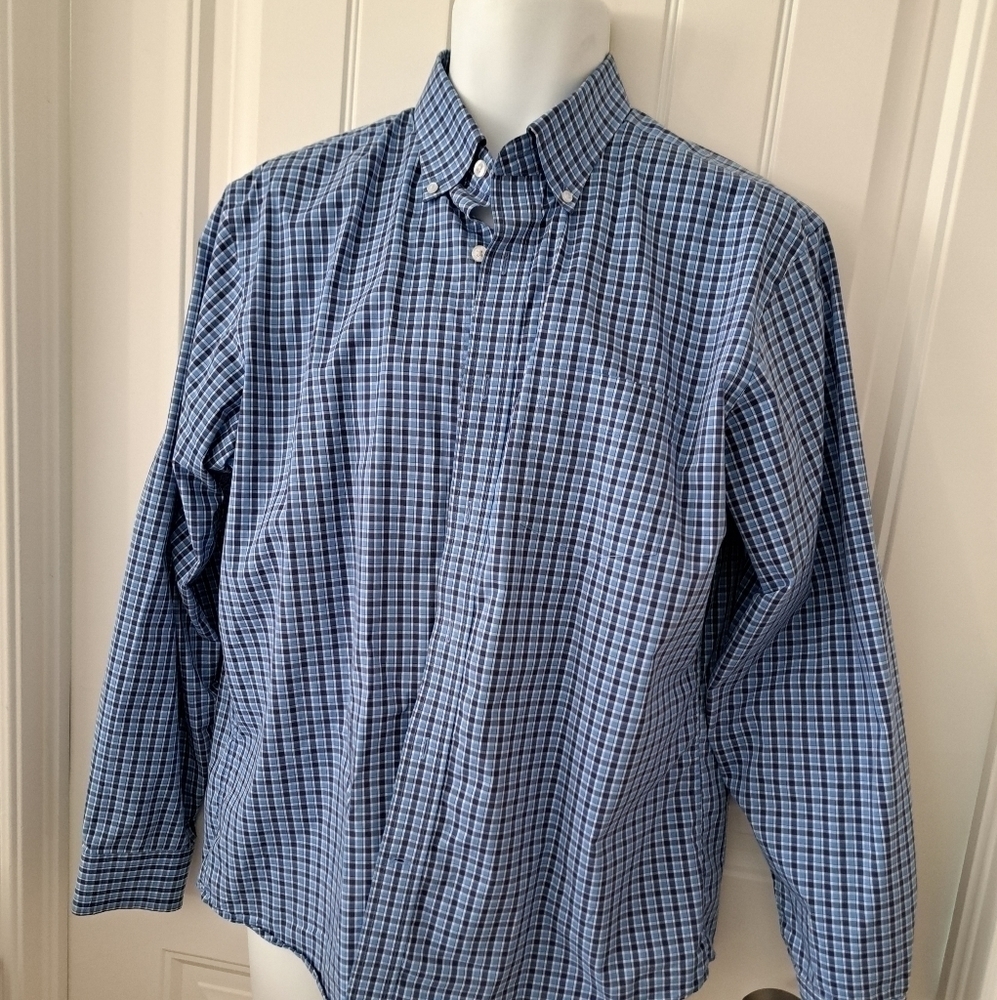 𝅺LAND'S END traditional fit plaid check button down shirt blue 15-15.5